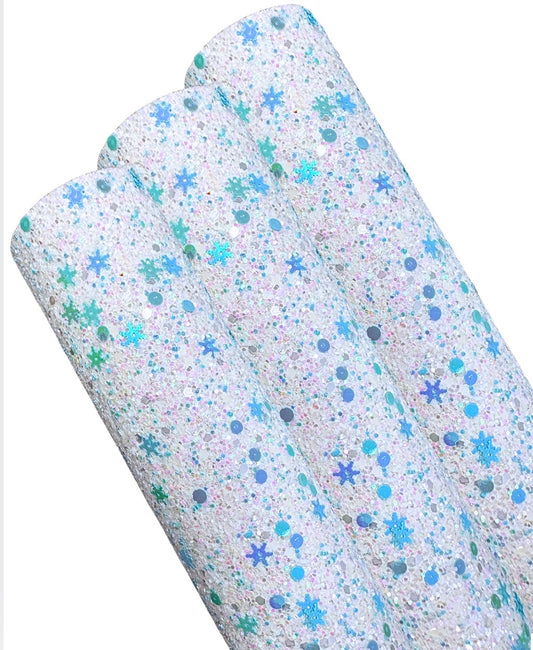 Snowflake Chunky glitter fabric A4