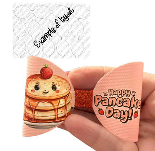 Happy pancake day themed pre printed canvas bow loops x 7 (3.5”)