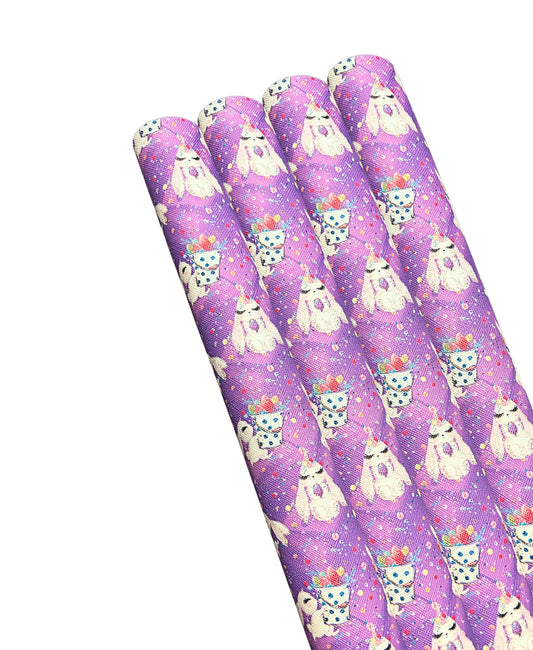 Cute  Easter bunny and Easter eggs leatherette fabric A4
