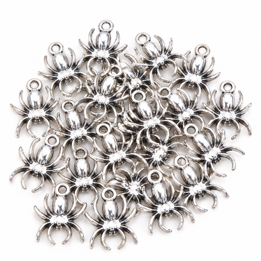 Spider silver coloured charms