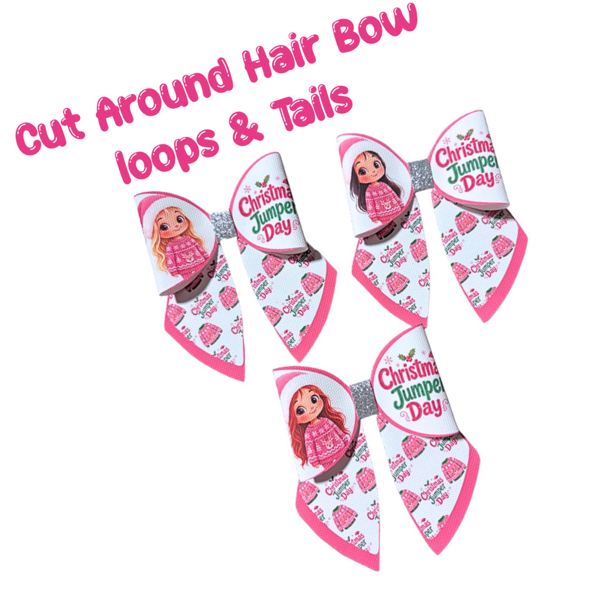 Christmas Jumper  Cut around sailor hair bow set 3.5” (leatherette or Canvas)Pink