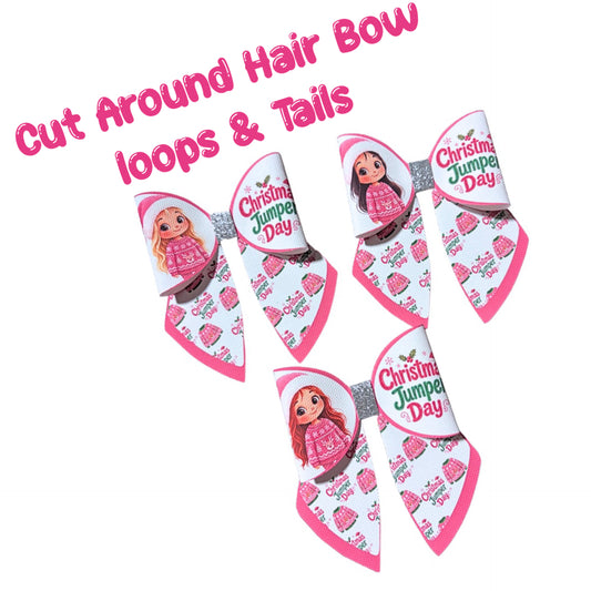Christmas Jumper  Cut around sailor hair bow set 3.5” (leatherette or Canvas)Pink