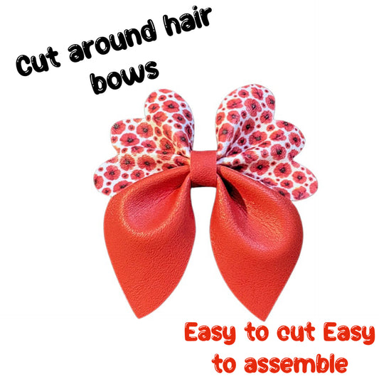 4 x Cut around  Pinch leatherette bows and centre strips 3.5”Remembrance Day