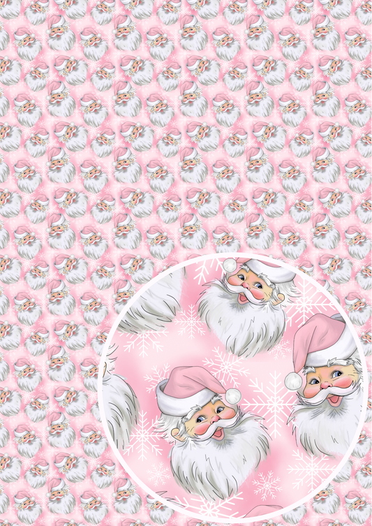 Baby pink  Santa printed 280gsm canvas fabric A4