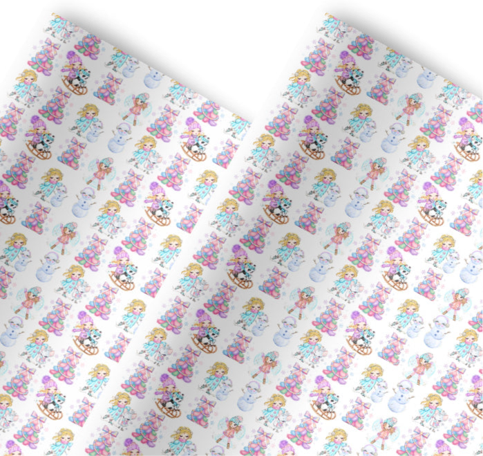Snow Day Christmas theme In house printed  leatherette fabric A4