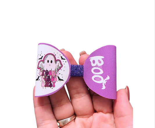 7 x Boo halloween  pre printed canvas bow loops 3.5”