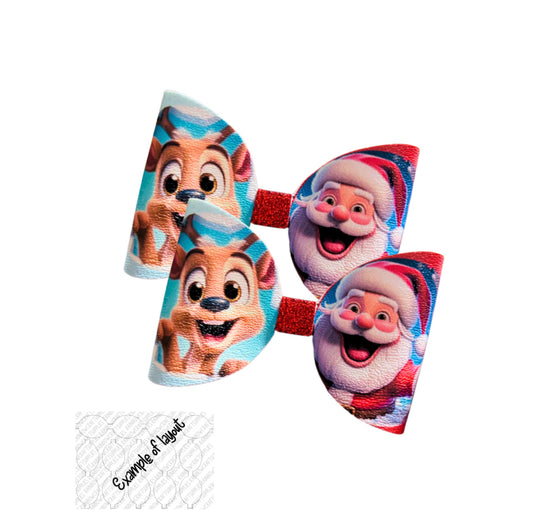 7 x Santa & Ruldolf leatherette hair bow loops 3.5”