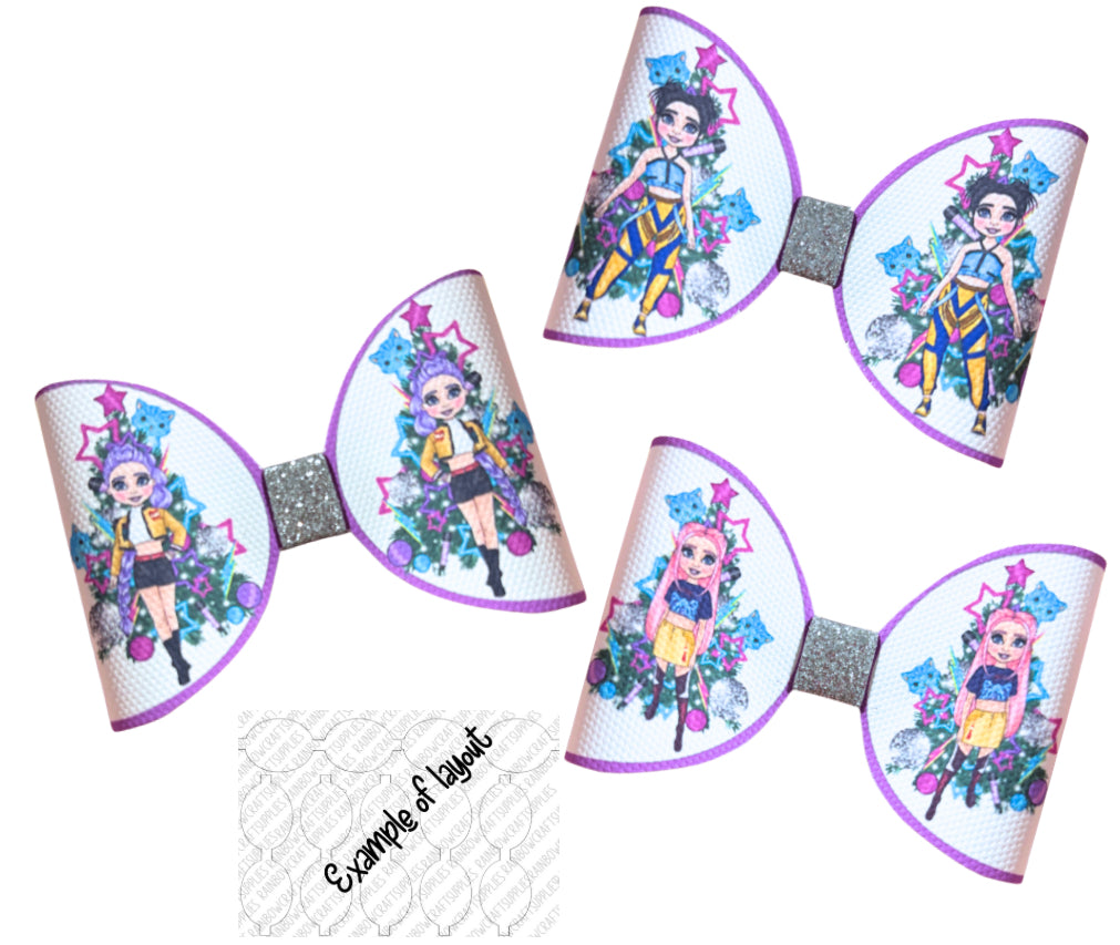 Christmas K-pop Girls themed printed canvas bow loops x 7