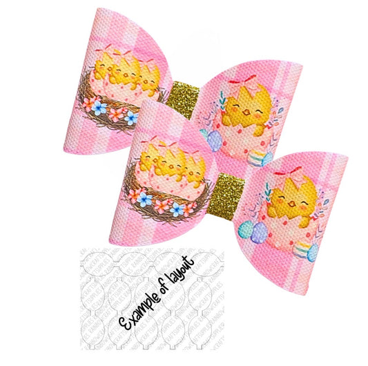 7 Easter Chick  theme pre printed canvas hair bow loops 3.5”