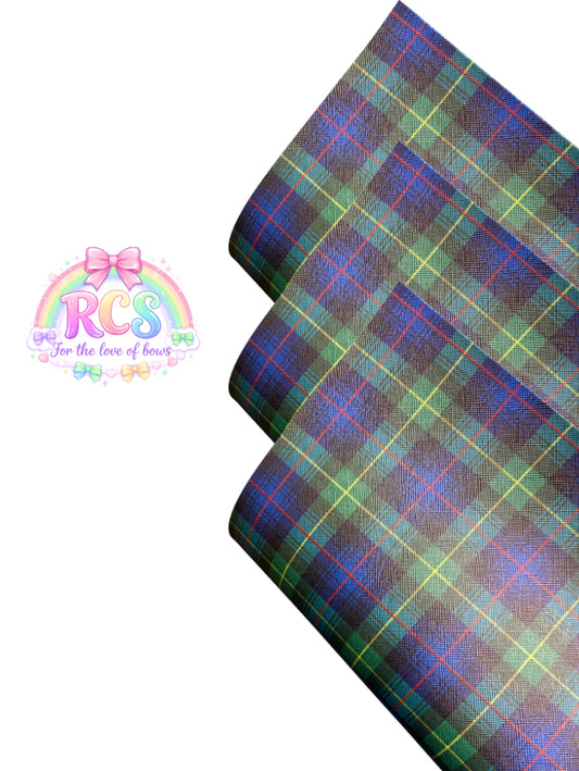 Green & Blue Tartan leatherette fabric A4 St Patrick’s day