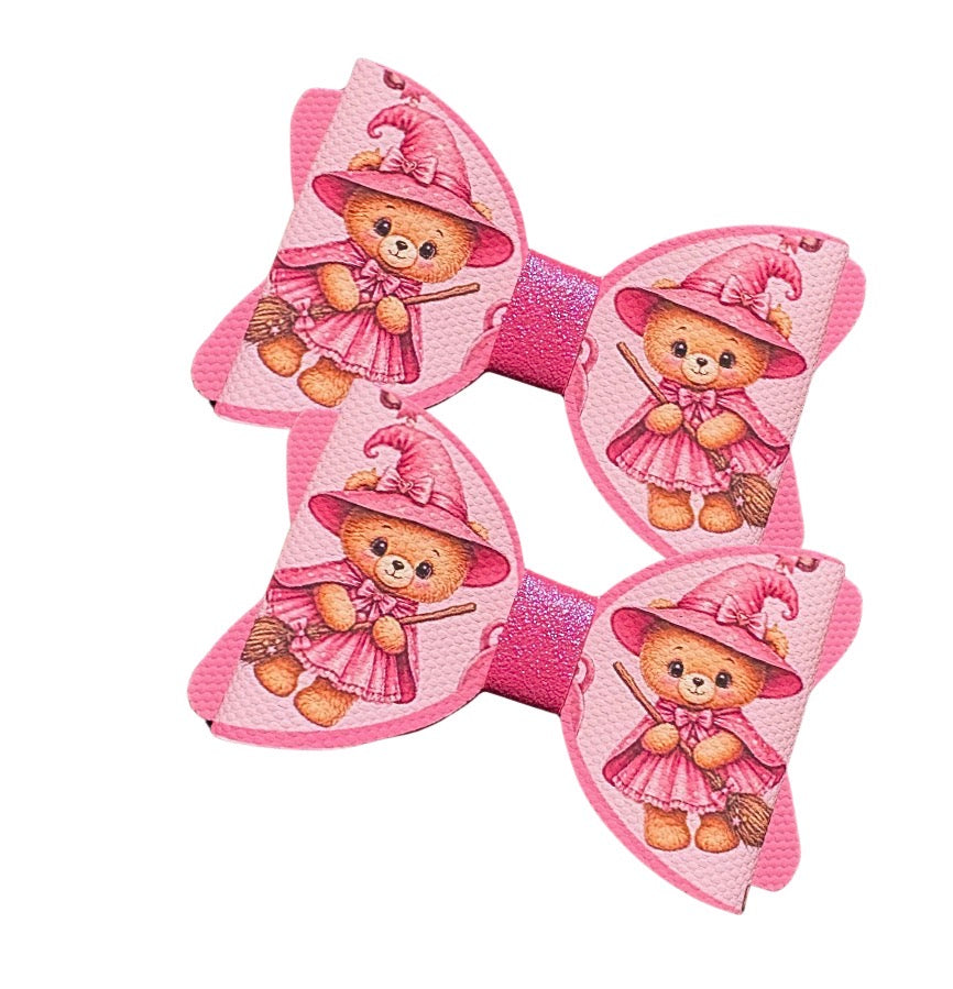 6 x piece 3” printed Canvas Bow loops tails and centre strips Teddy witches