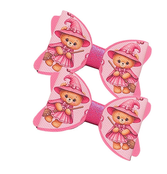 6 x piece 3” printed Canvas Bow loops tails and centre strips Teddy witches
