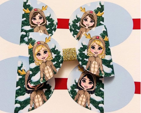 7 x Reindeer Girl  theme  leatherette hair bow loops 3.5”