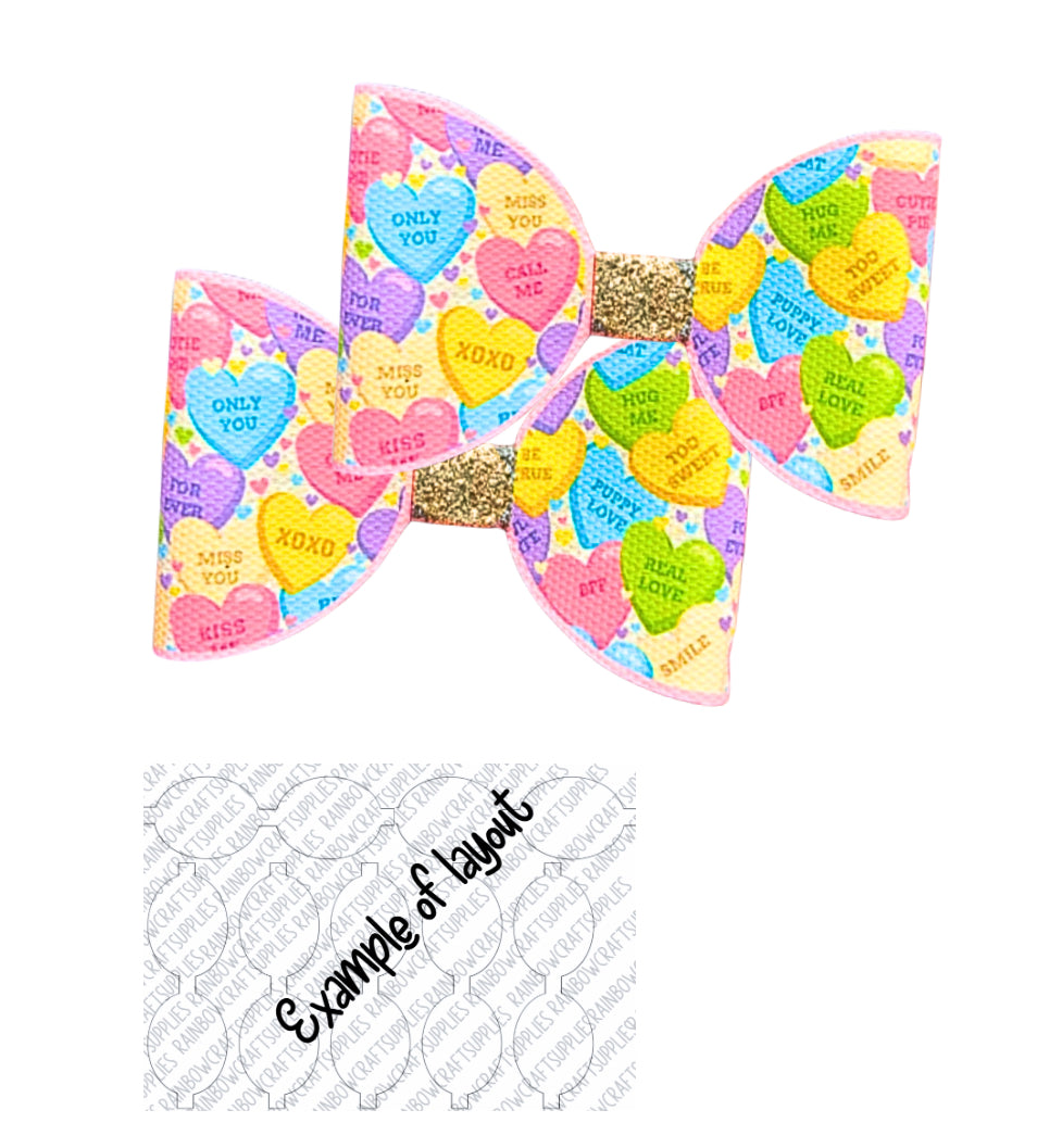7 x valentines Day Candy Hearts pre printed canvas hair bow making loops 3.5”