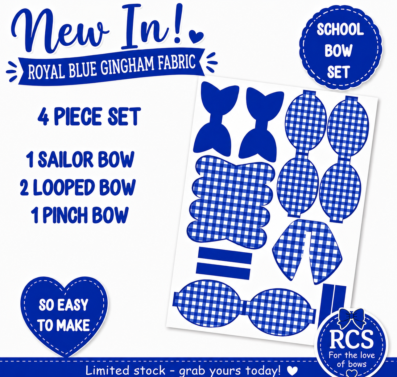 4 Piece cut around gingham hair bow set