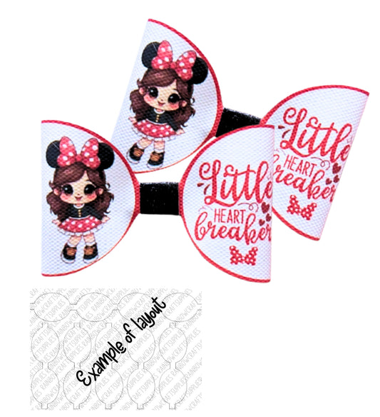7 x valentines Day  pre printed canvas hair bow making loops 3.5” little miss heartbreaker