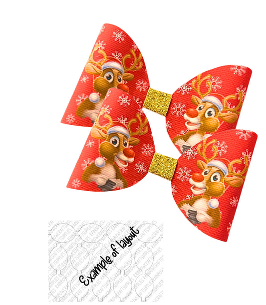 3D Effect Reindeer christmas themed printed canvas bow loops x 7