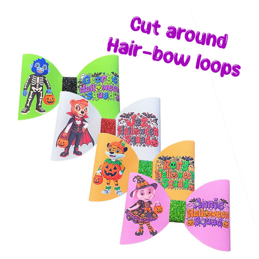 8 x Canvas cut around hair bow loops holiday gang 3.5” Halloween