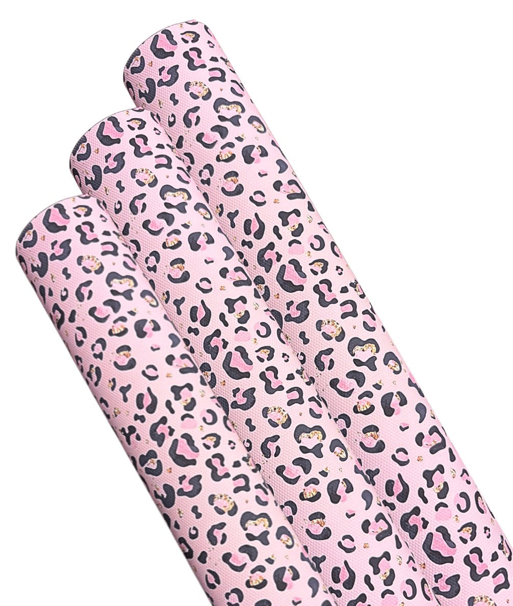 Pink & Gold Leopard Print Fabric A4