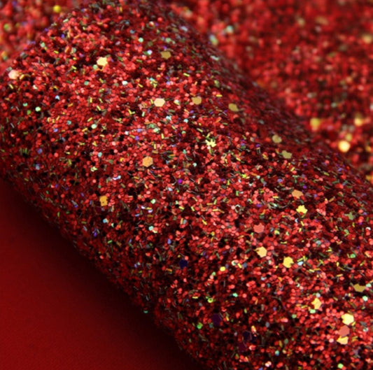 Jingle Bells Red mixed chunky glitter fabric A4