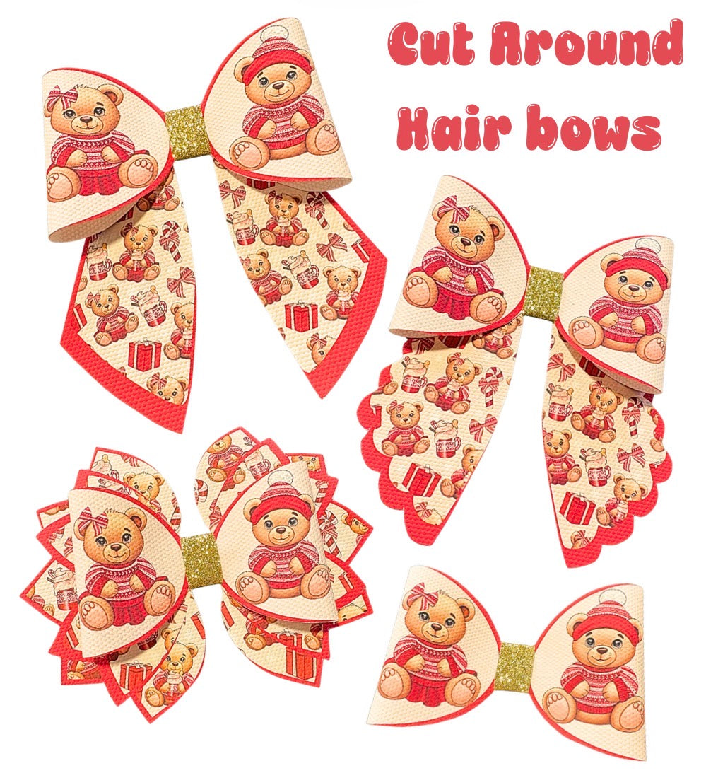 Fair isle Bear Cut around hair bow making sets 3.5”(choice of bow shape)
