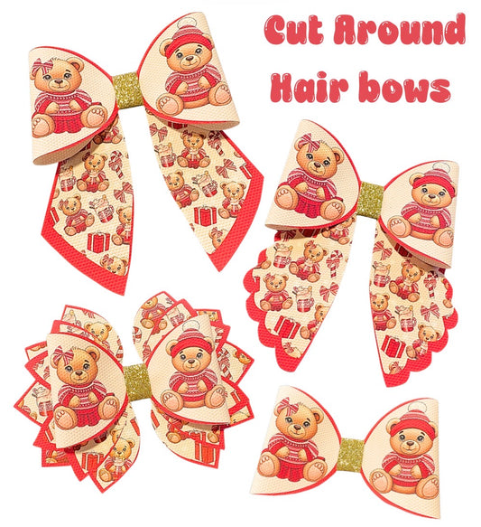 Fair isle Bear Cut around hair bow making sets 3.5”(choice of bow shape)