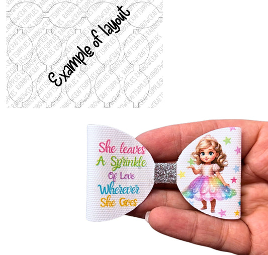 She leaves a sparkle girl themed pre printed canvas bow loops x 7 (3.5”)