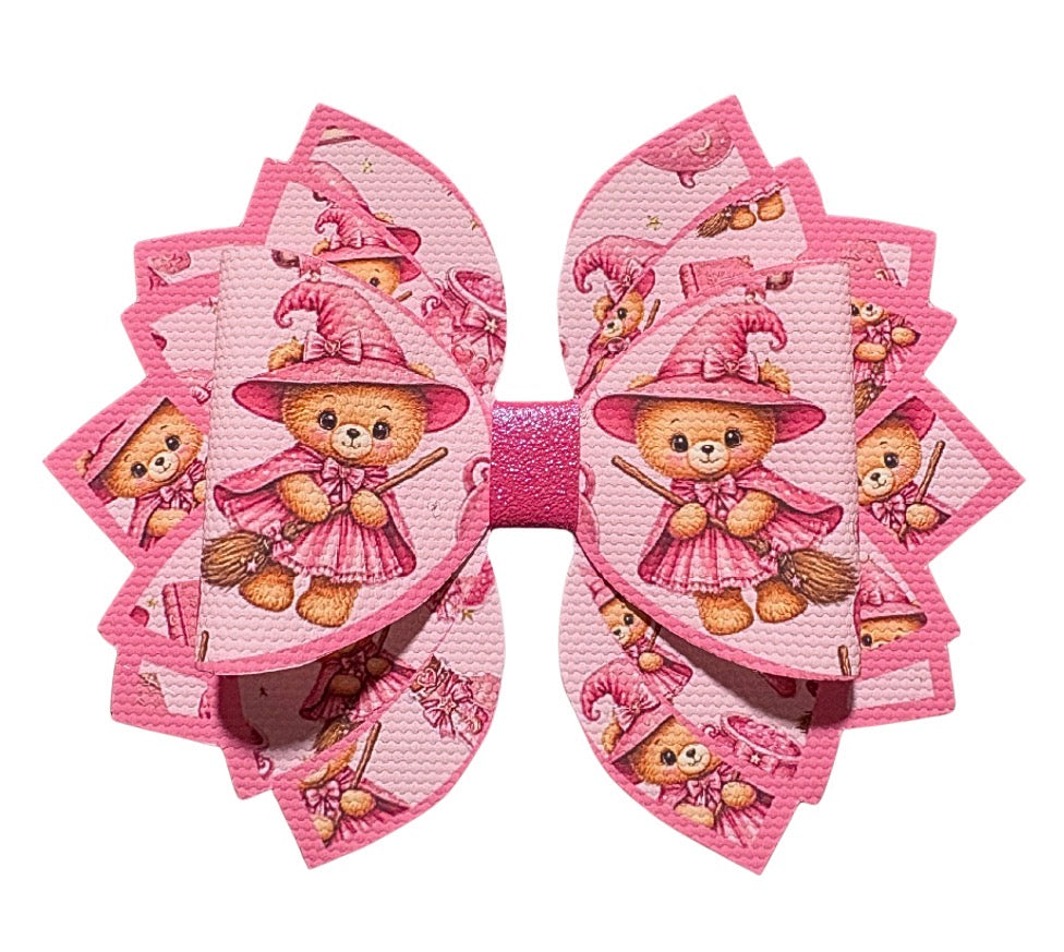 4 x Teddy Witch cut around Stacked Bows 3.5”