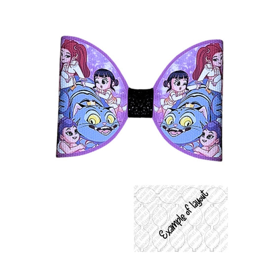 7 x K pop gang pre printed leatherette cut around bow loops 3.5”