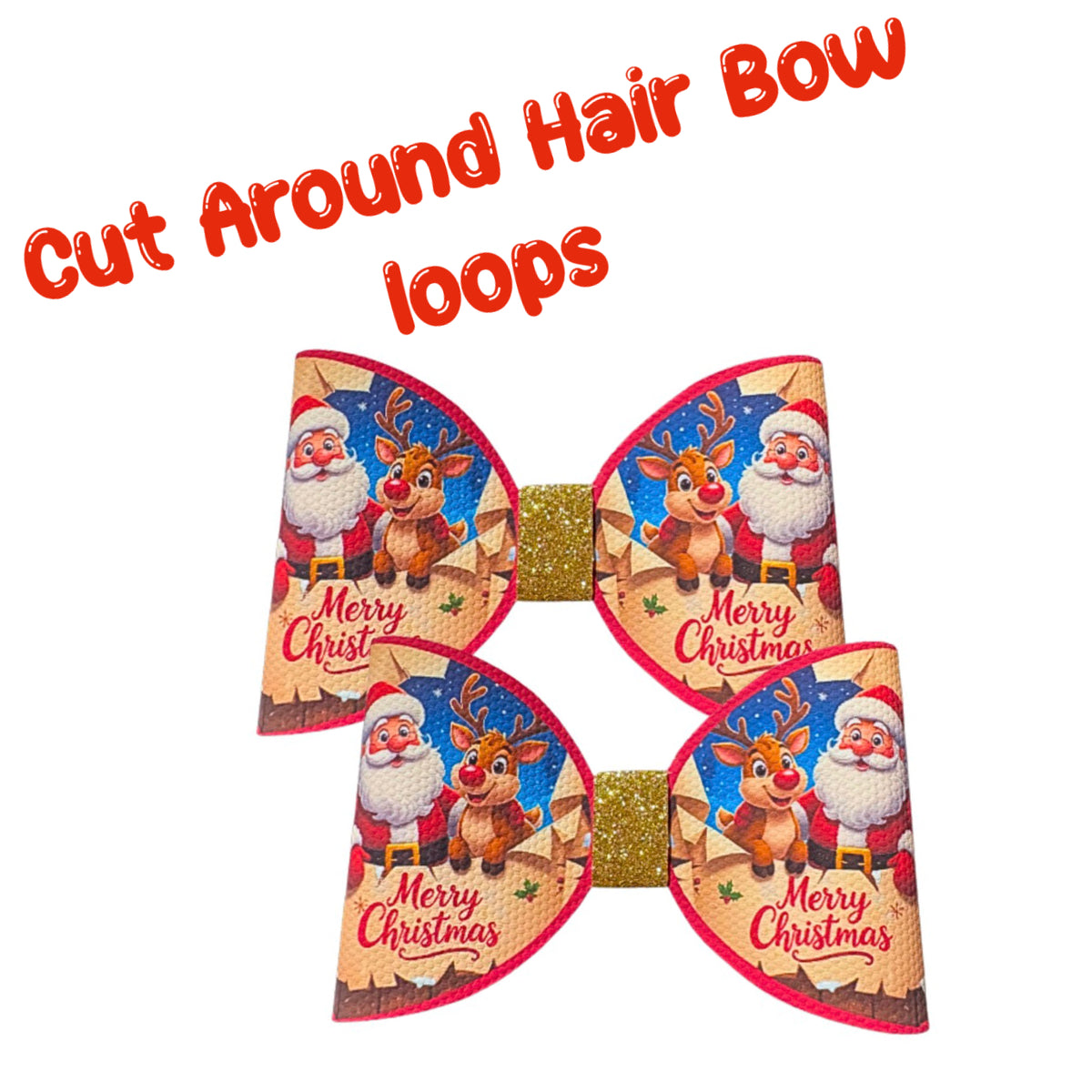 7 x Cut around hair bow loops 3.5” Canvas/leatherette Merry Christmas
