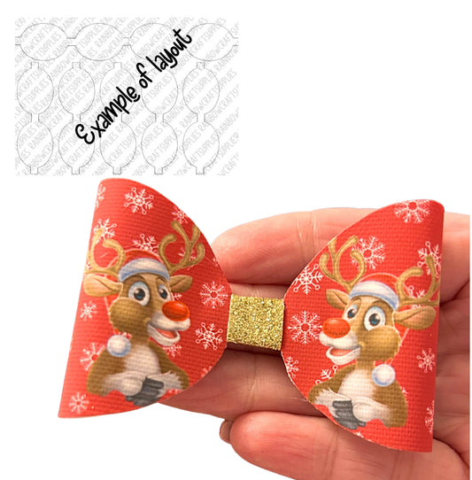 3D Effect Reindeer christmas themed printed canvas bow loops x 7