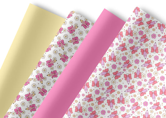 Set of 4 Pencil bow themed printed premium canvas  fabric A4