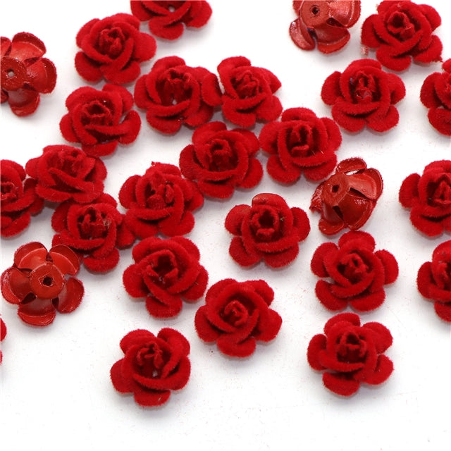 Velvet red rose embellishments x 5