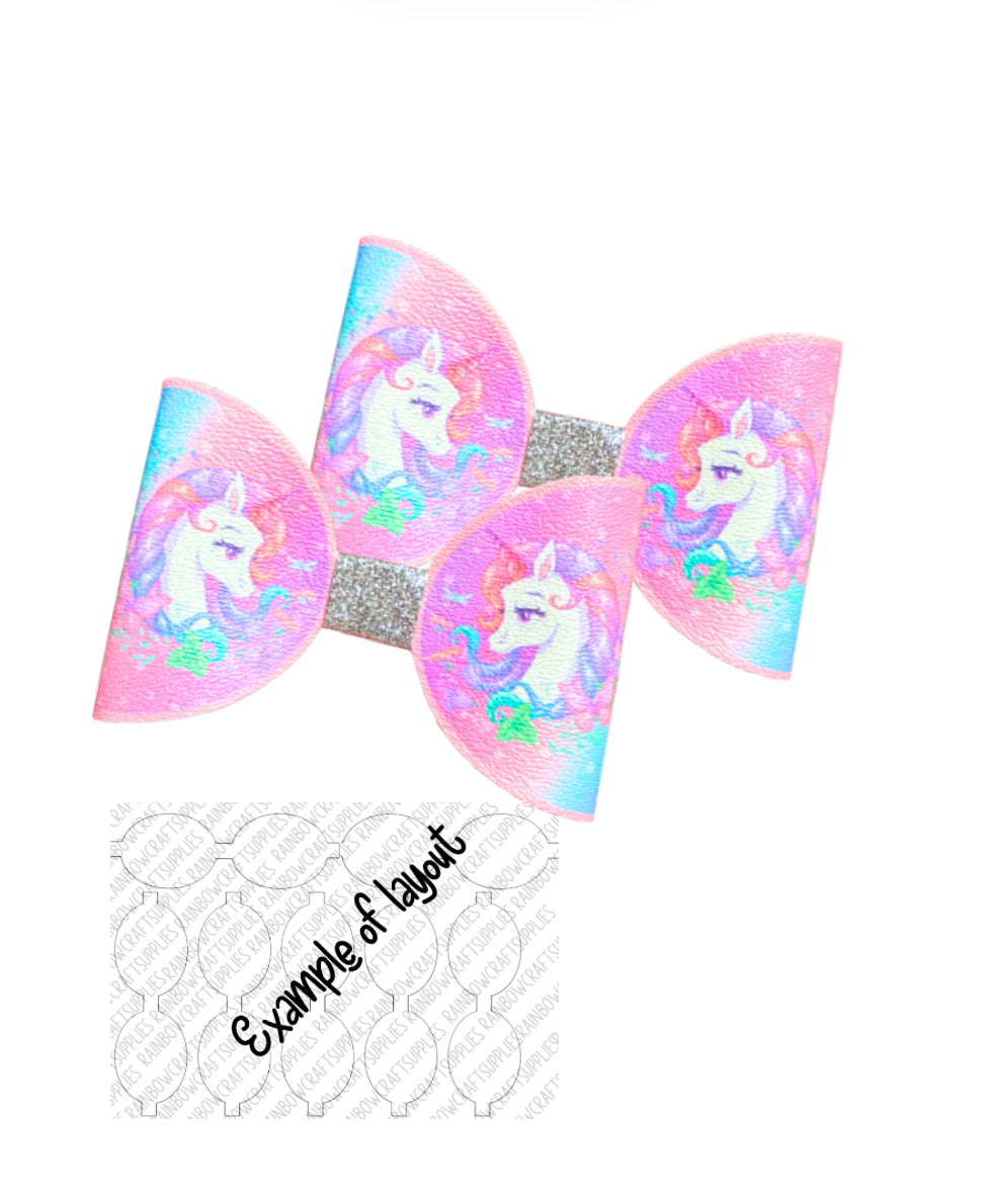 7 x Unicorn pre printed leatherette bow loops 3.5”