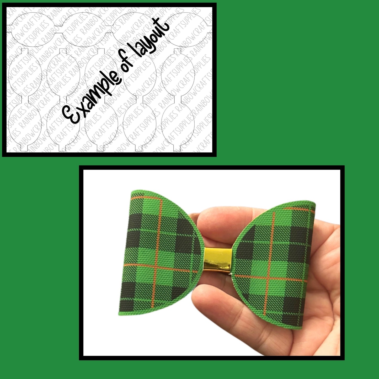 Green tartan themed printed canvas bow loops x 7