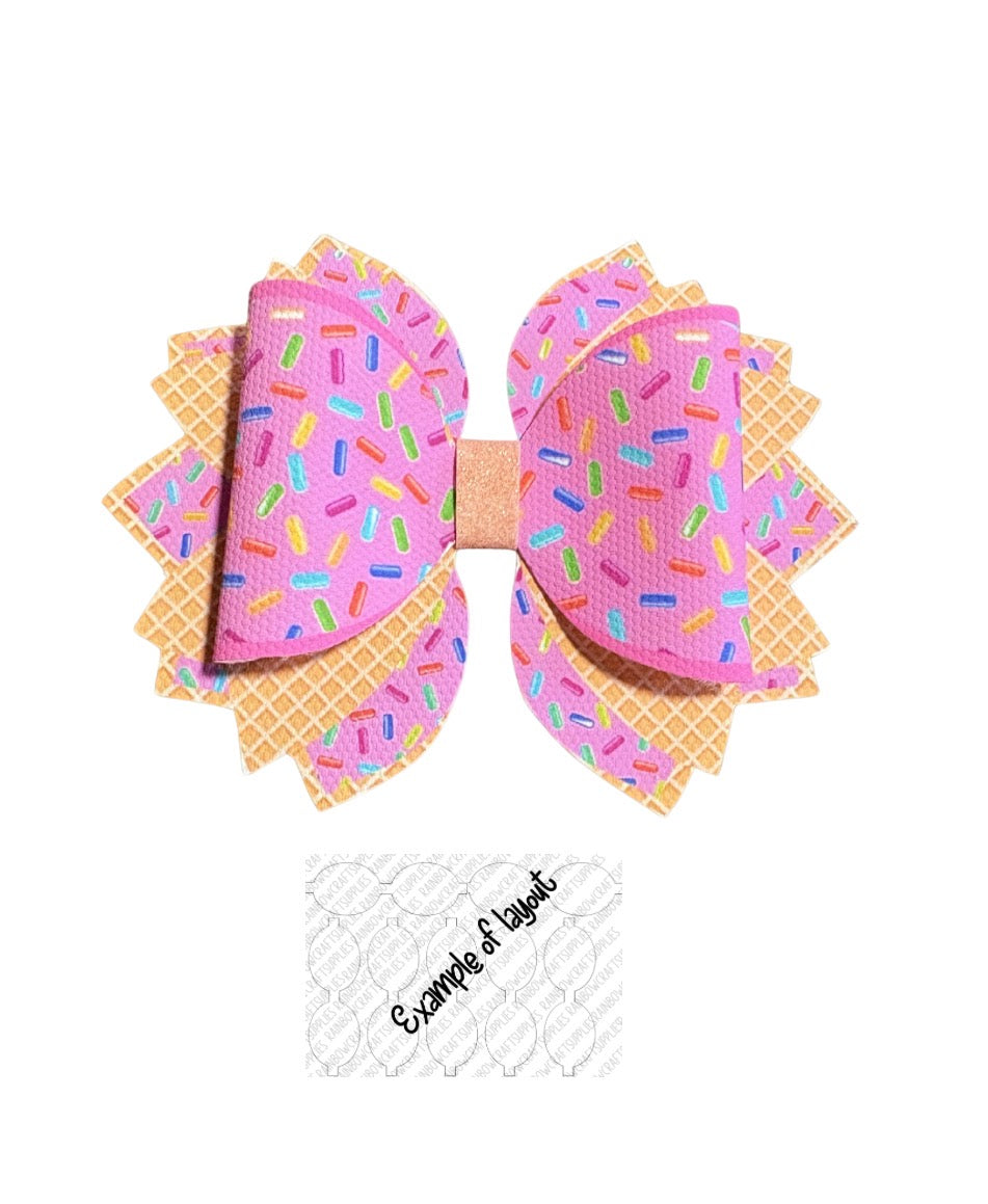 4 x printed in house Canvas  bow loops and Fan Tails 3.5” ice cream Sprinkles