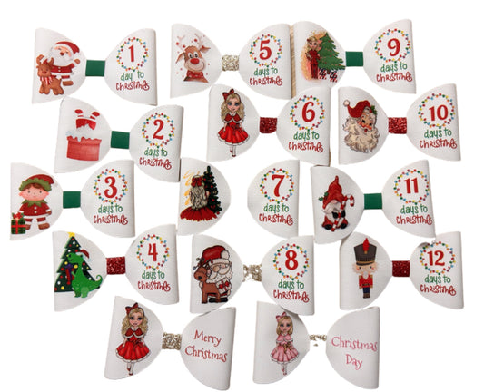 14 x Christmas count down pre printed canvas hair bow making sheet a4