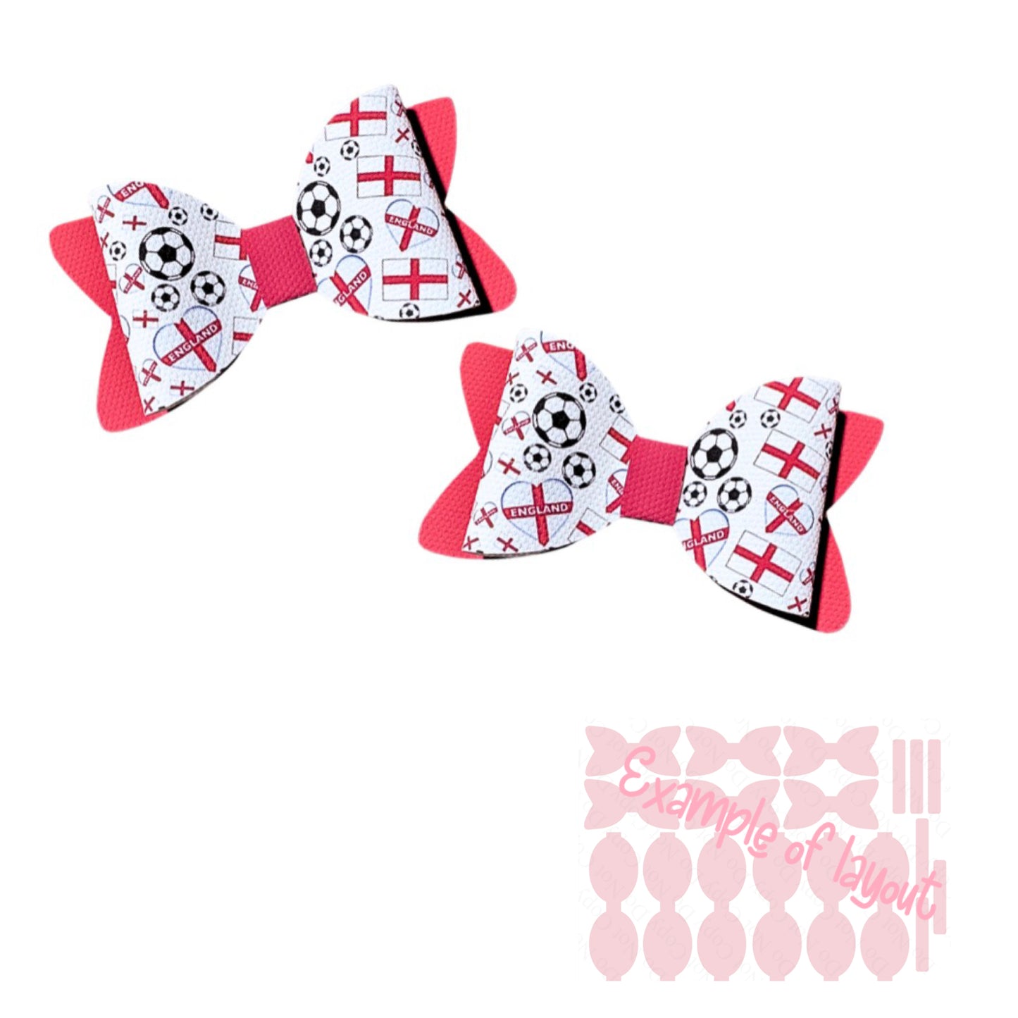 6 piece 3” in house printed leatherette Bow loops tails and centre strips England Flags