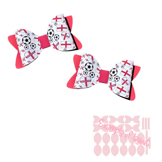6 x piece 3” printed Canvas Bow loops tails and centre strips England flags