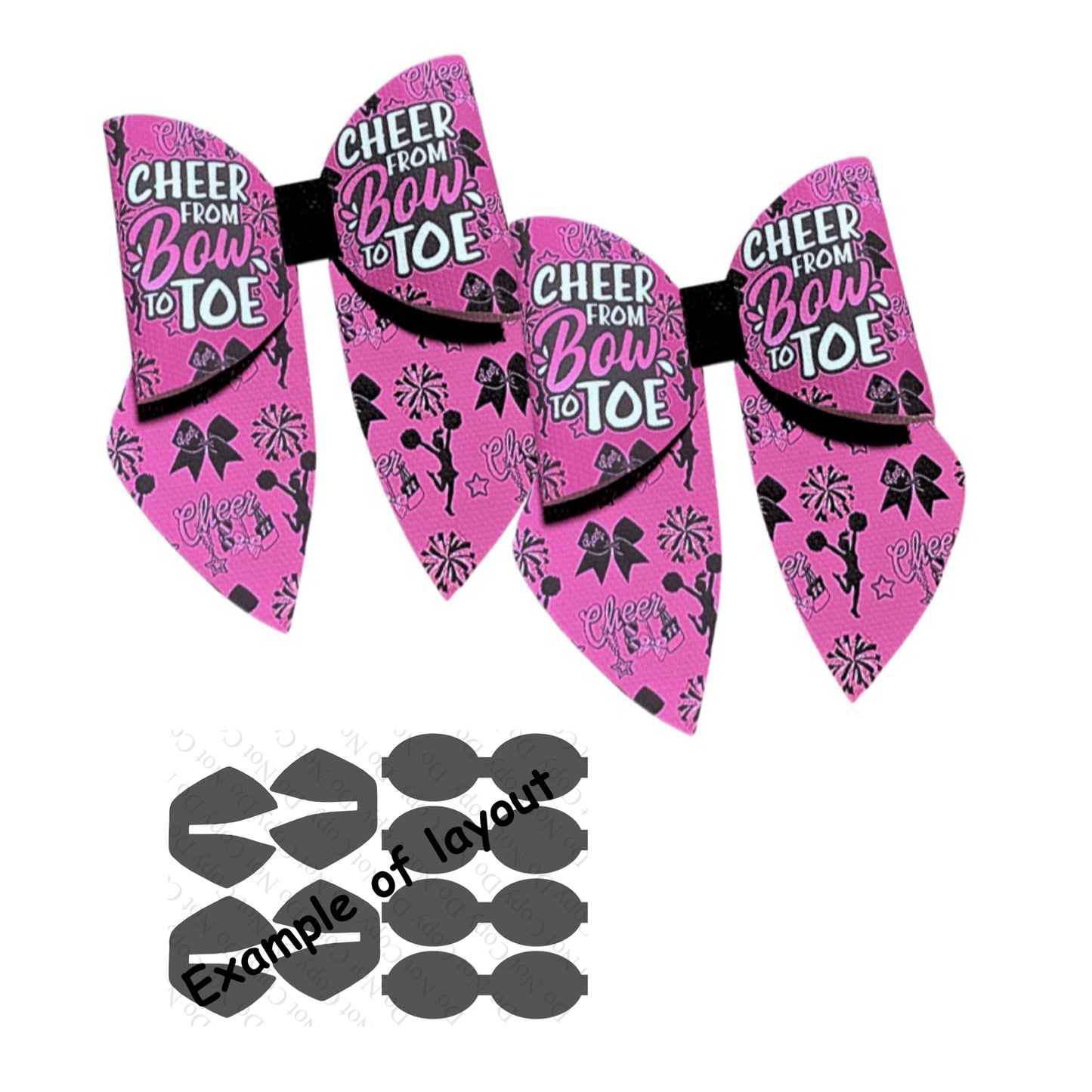 4 x In house printed Leatherette bow loops and Sailor Tails 3.5” Cheer bow