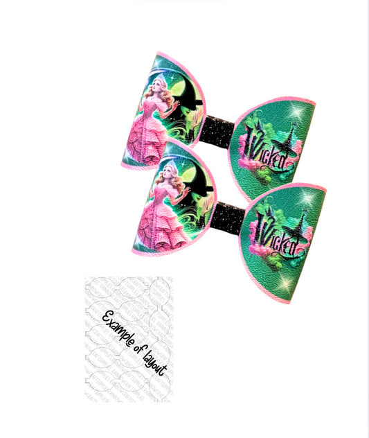 Good witches themed In house printed leatherette  bow loops x 7 (3.5”) Wicked