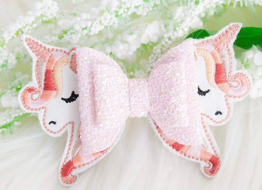 Pastel Peach ombré coloured Unicorn Leatherette embroidered bow tails / Toppers 4”