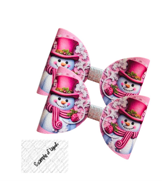 7 x Snowman theme leatherette hair bow loops 3.5”