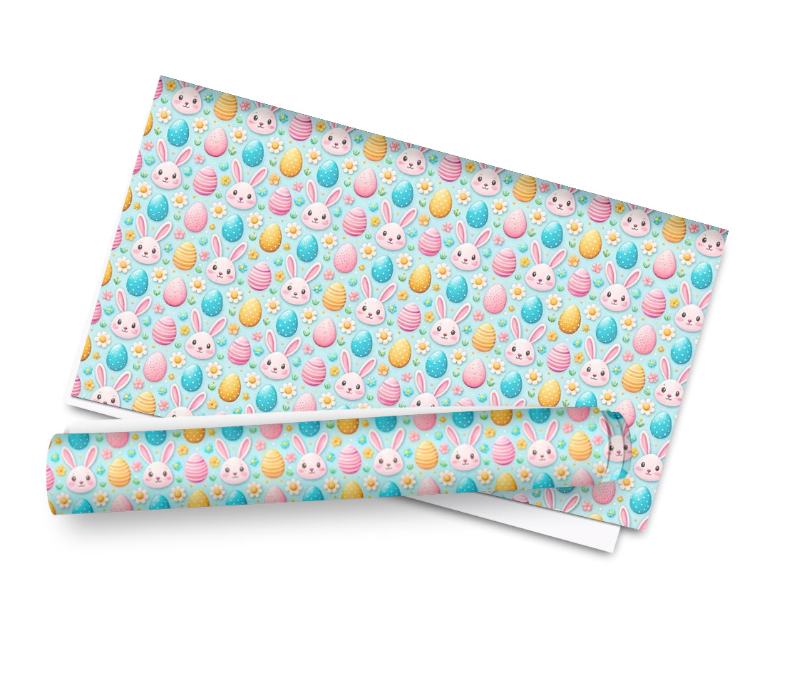 Easter Bunny eggs In house printed leatherette Fabric A4 (blue)