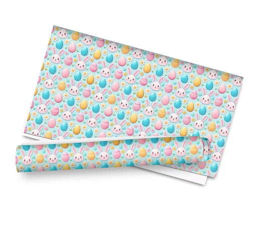 Easter Bunny eggs In house printed leatherette Fabric A4 (blue)