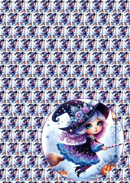 In house printed Leatherette fabric A4 winter witch