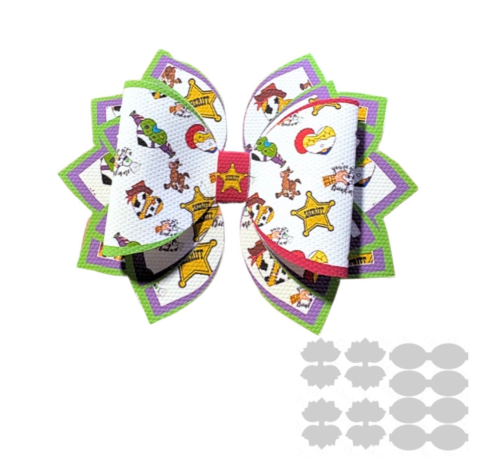 4 x printed Canvas  bow loops and Fan Tails 3.5” Toy land
