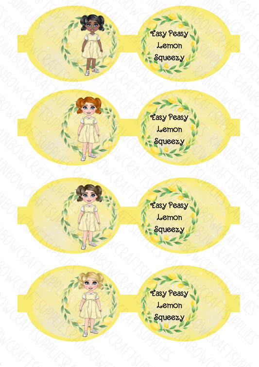 7 x “Easy peasy lemon squeezy” printed canvas bow loops 3.5”