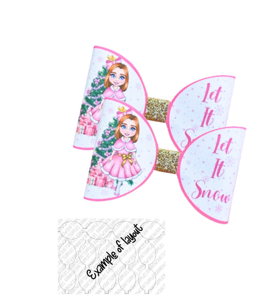 Let it snow  Christmas dolly pre printed canvas hair bow loops x 7