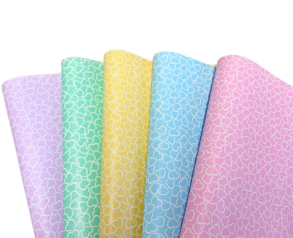5 x pastel Hearts themed printed canvas sheets A4